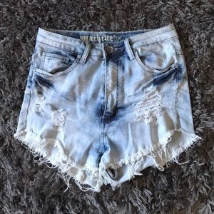 High waisted distressed denim shorts